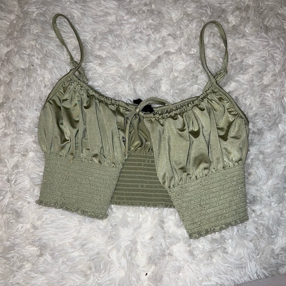 Silky green tie top